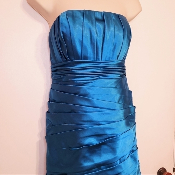 JS Collections Strapless Pleated Cocktail Dress Teal 10 - Picture 3 of 13